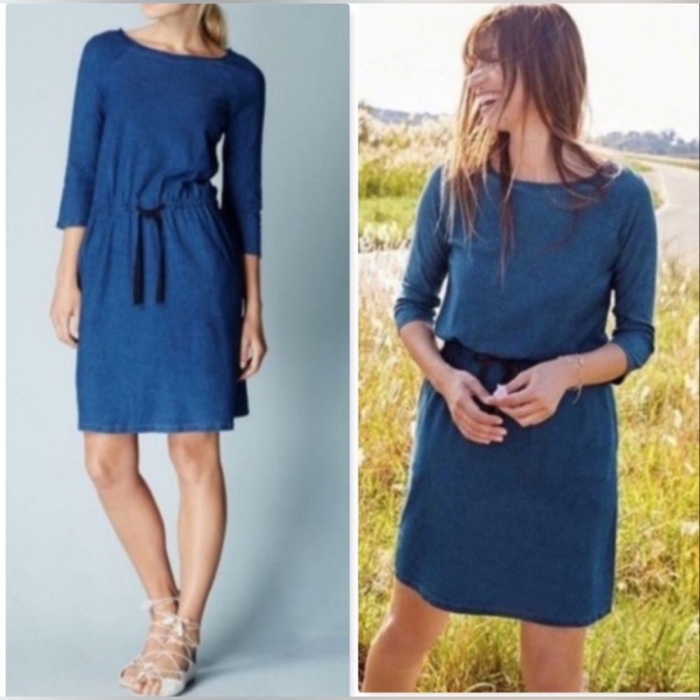 Boden Peggy Drawstring Waist ‎ Blue Shirt Dress size 8R Comfort